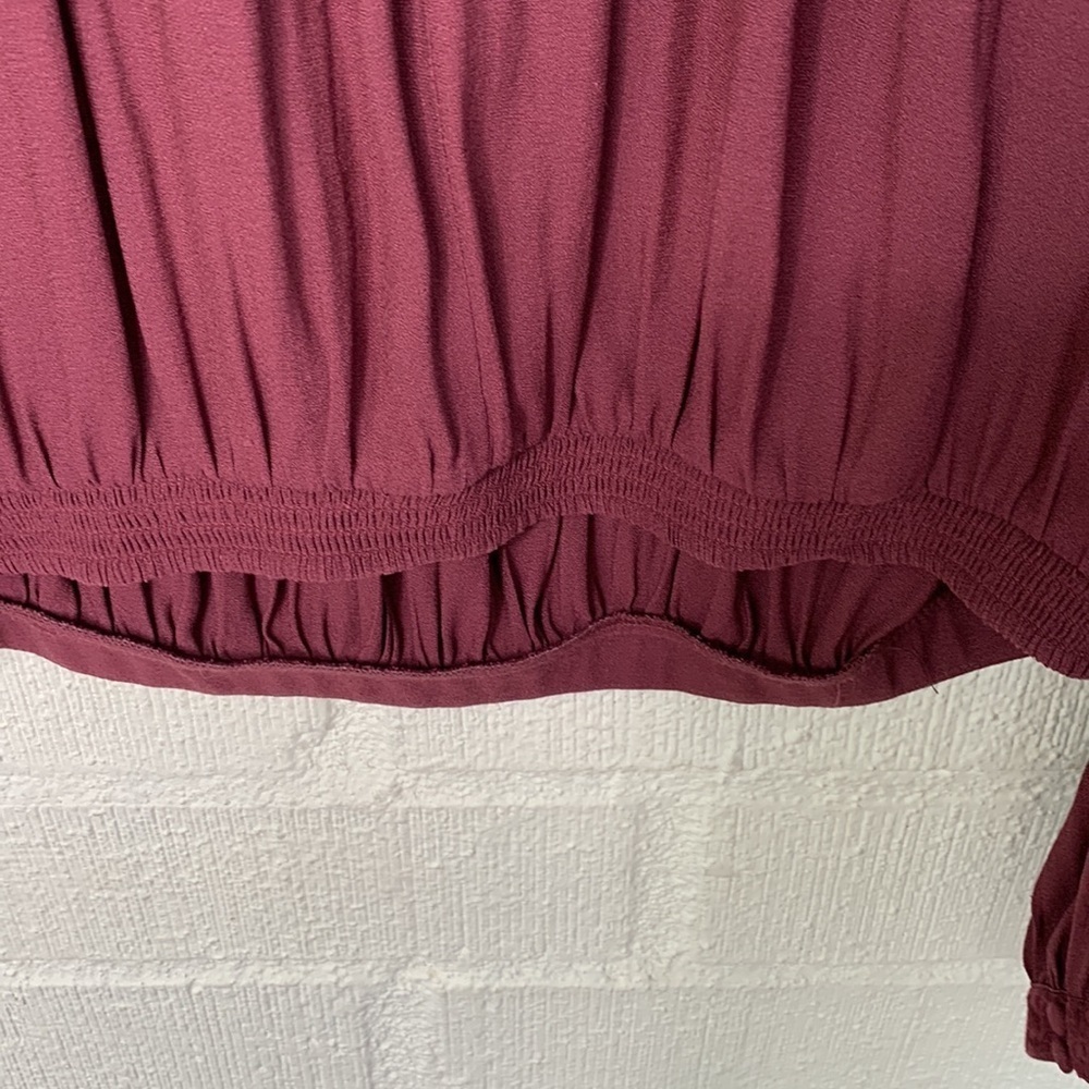 Free People Embroidered Wine Sheer Long Sleeve Blouse size Small - Picture 11 of 11